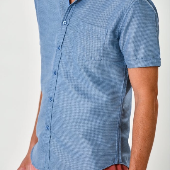 Men Blue Short Sleeve Button Down - Picture 4 of 5